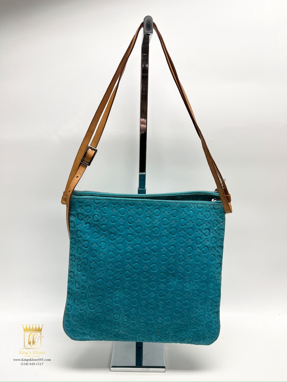 Céline teal double Bag with Tan Strap